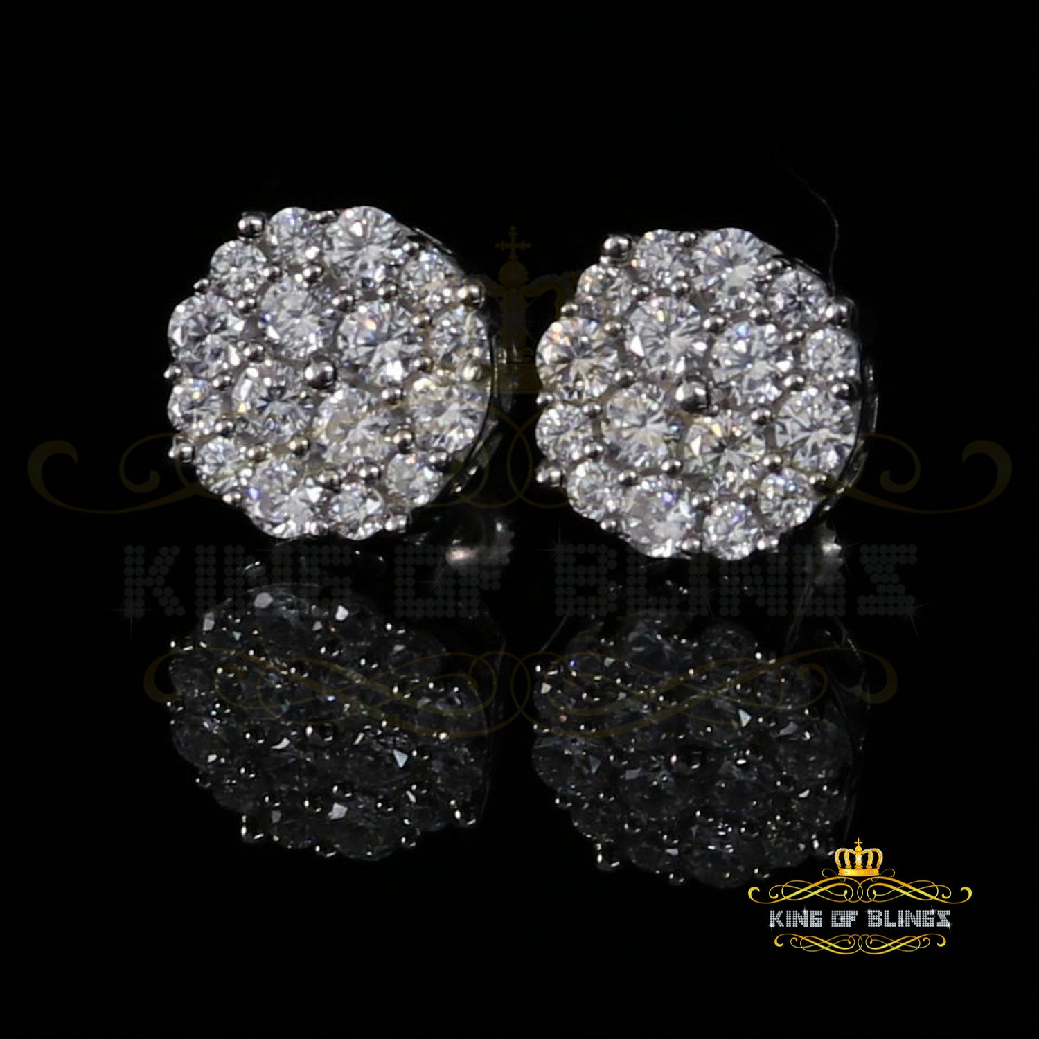 King of Blings- Aretes Para Hombre 925 White Silver 2.96ctCubic Zirconia Round Women's Earrings KING OF BLINGS