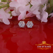 King of Bling's Men's/Womens 925 Silver White 1.00ct VVS 'D' Moissanite Floral Stud Earrings KING OF BLINGS