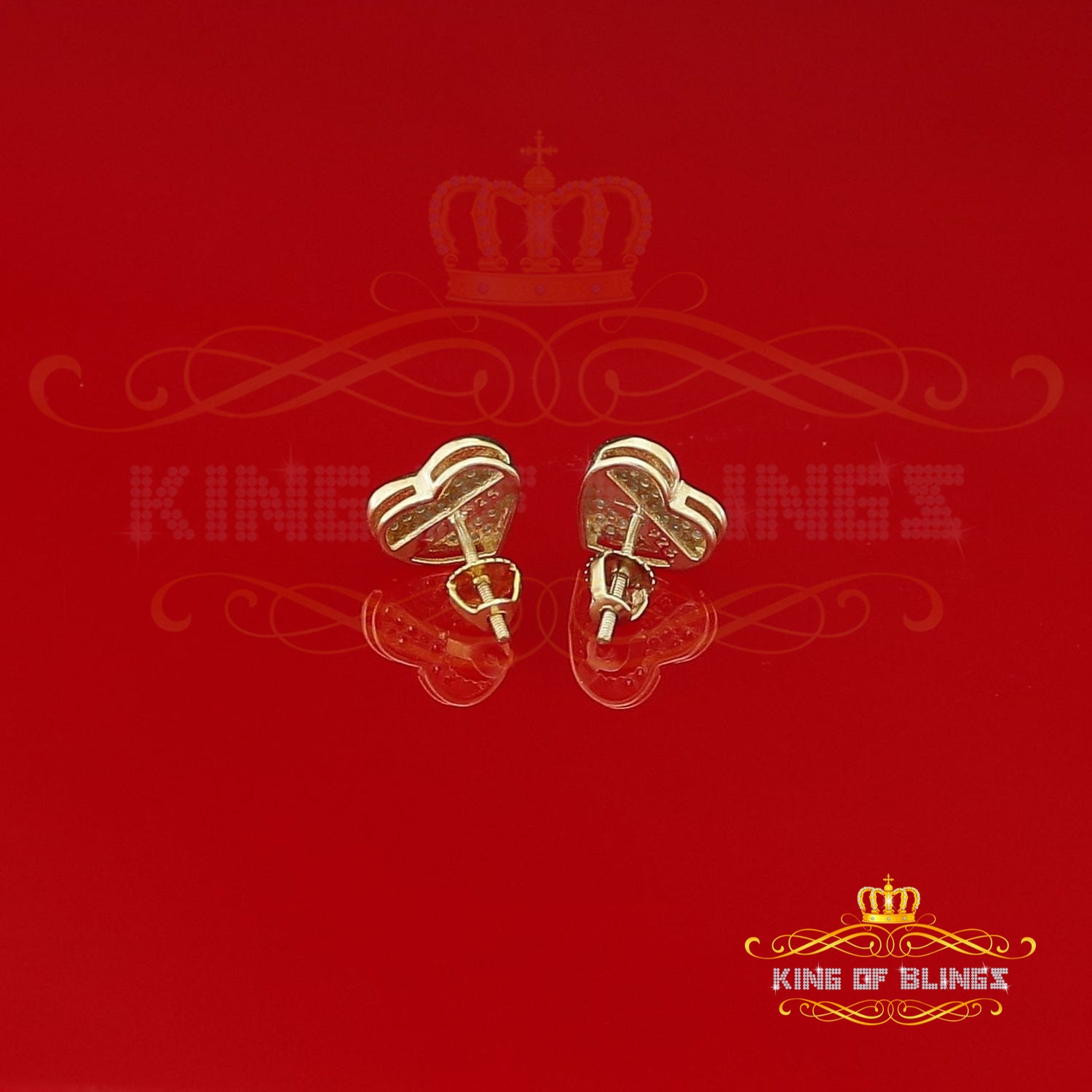 King of Blings-Aretes Para Hombre Heart 925 Yellow Silver 0.25ct Diamond Women's /Men's Earring KING OF BLINGS