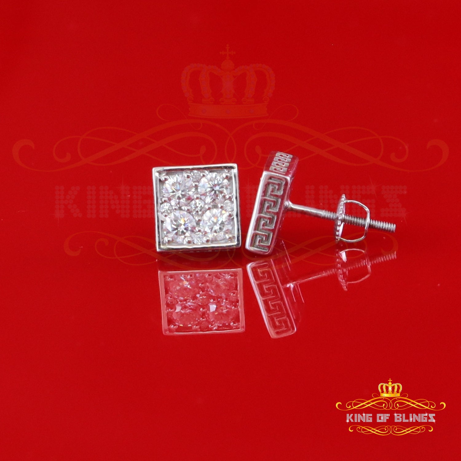 King of Bling's White Silver 1.00ct VVS 'D' Moissanite Men's/Womens Square cut Earring King of Blings