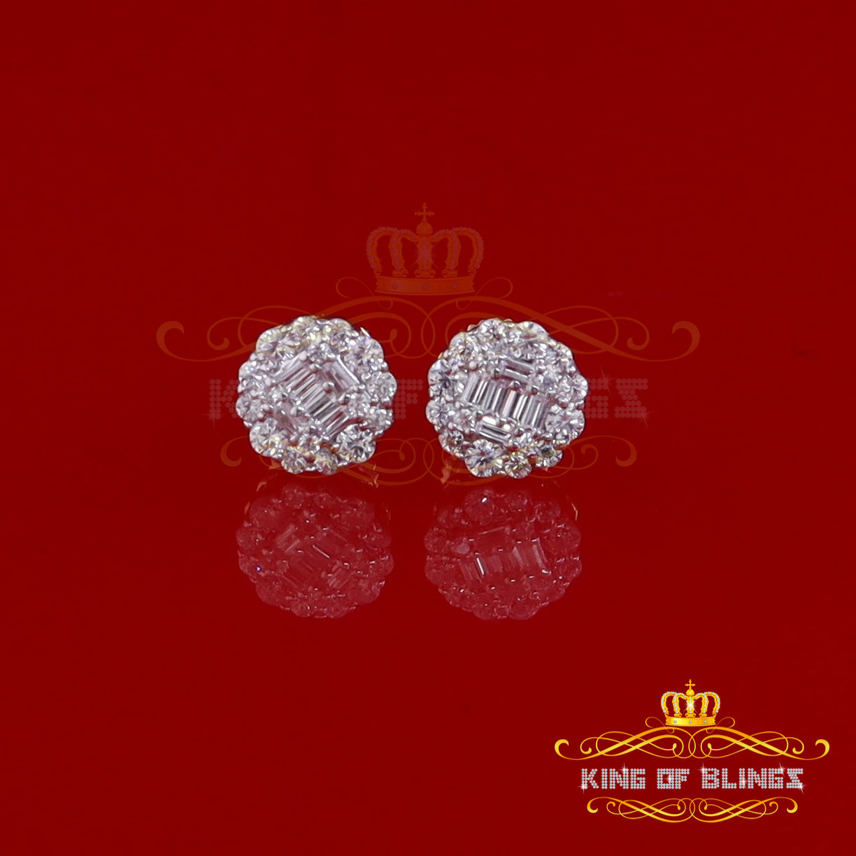 King of Bling's 925 Yellow Sterling Silver 0.74ct Cubic Zirconia Women's Hip Hop Flower Earrings KING OF BLINGS