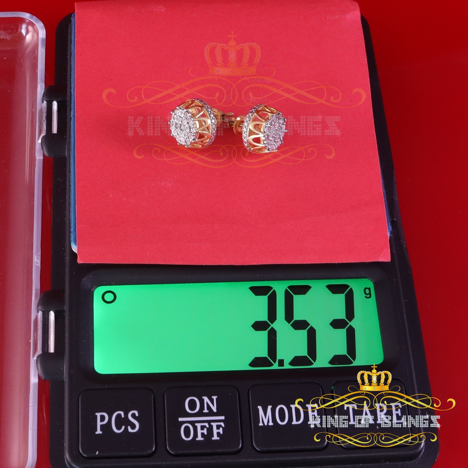 King of Blings-0.08ct Diamond 925 Sterling Yellow Silver for Men's & Womens Stud Crown Earrings KING OF BLINGS
