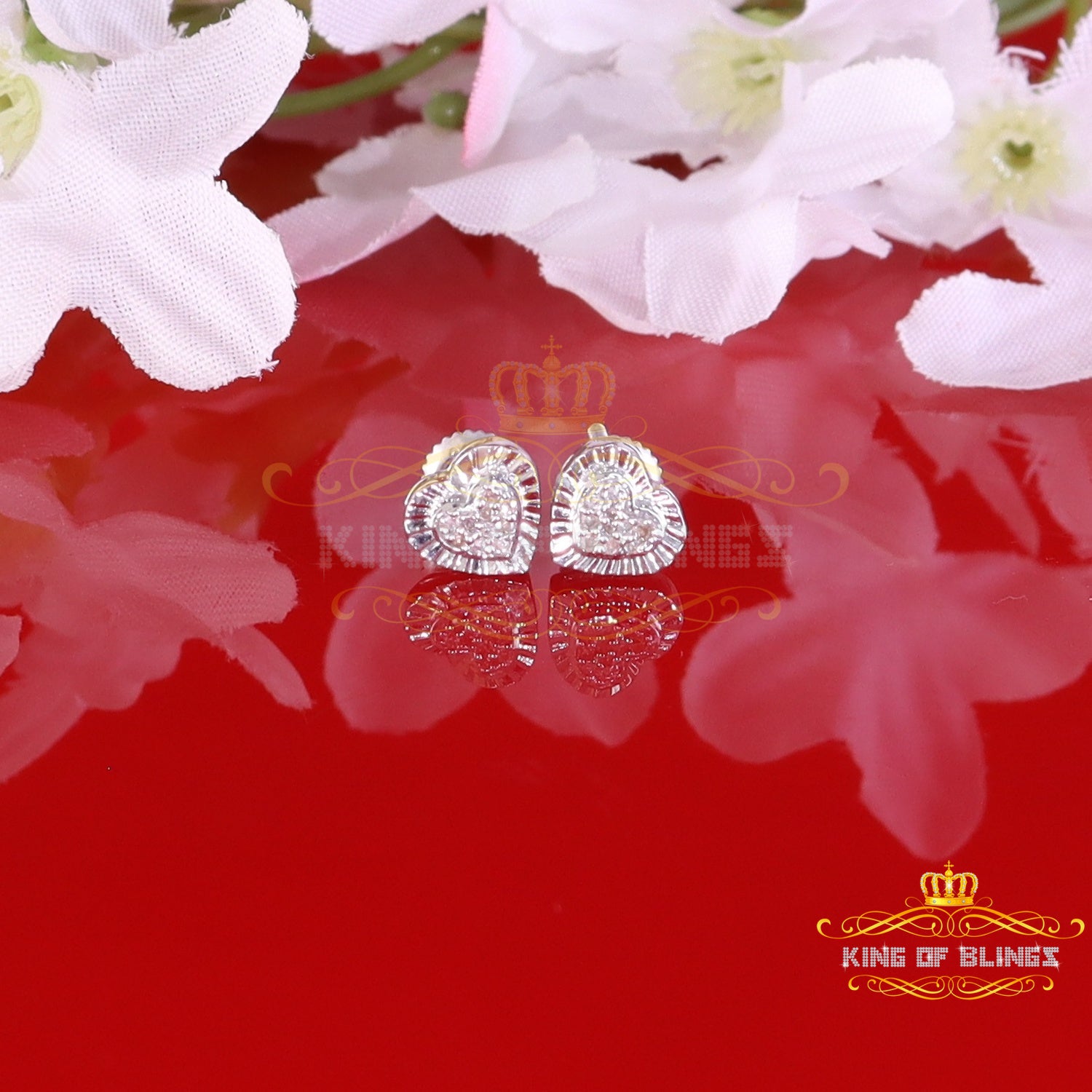 King Of Bling's Aretes Para Hombre Heart 925 White Silver 0.05ct Diamond Women's /Men's Earring KING OF BLINGS