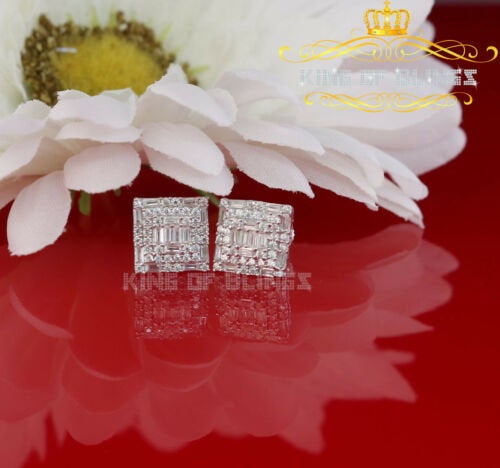 King of Blings- White 925 Sterling Silver 0.72ct Cubic Zirconia Hip Hop Women's Square Earrings KING OF BLINGS