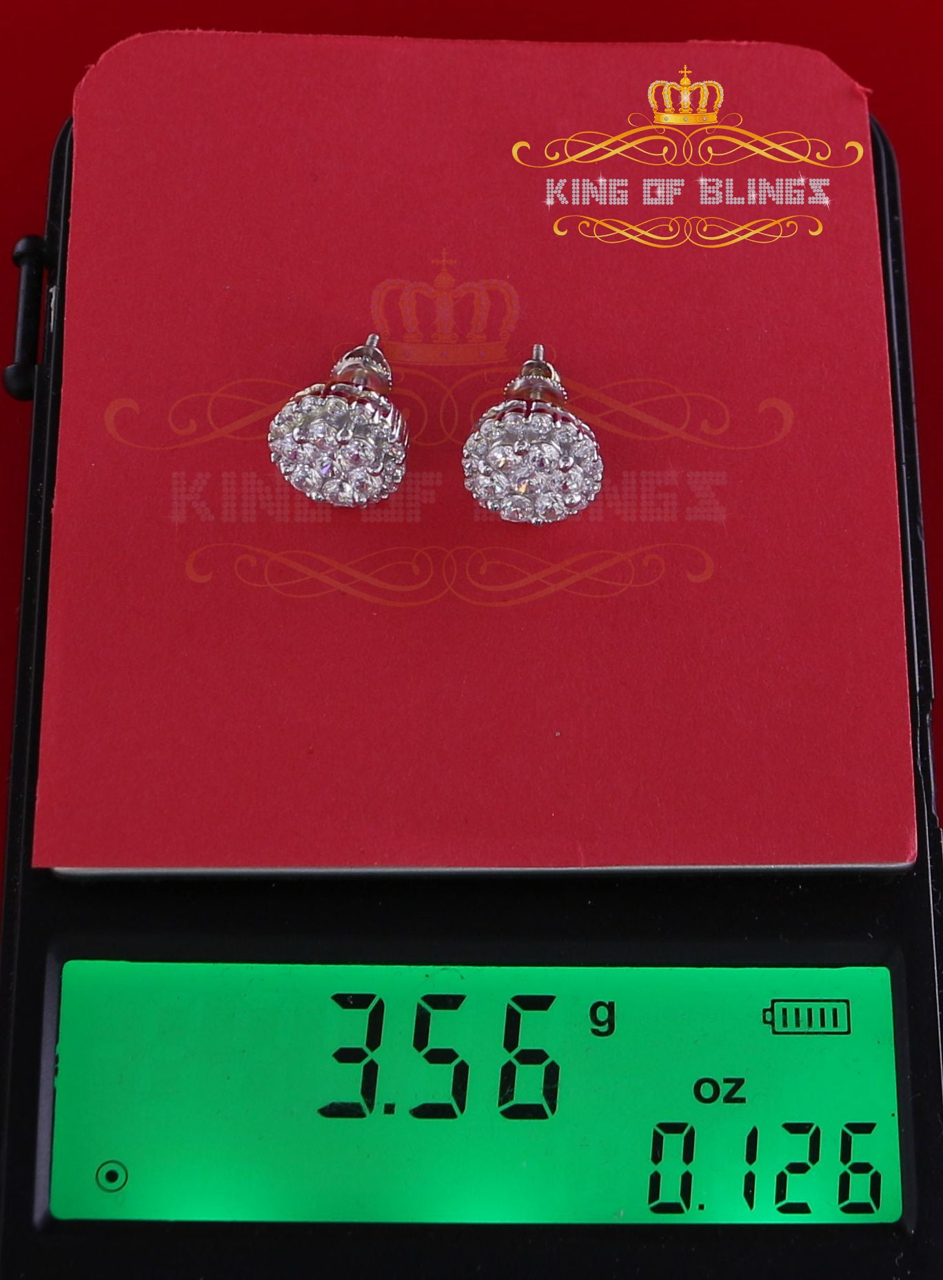 King of Blings- Aretes Para Hombre 925 White Silver 1.49ct Cubic Zirconia Floral Women Earrings KING OF BLINGS