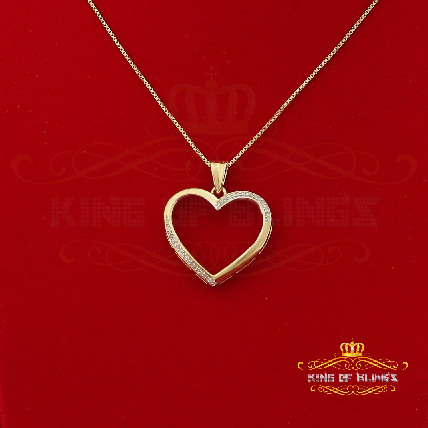 King Of Bling's Real 0.12ct Diamond 925 Sterling Silver HEART Charm Necklace Yellow Pendant KING OF BLINGS