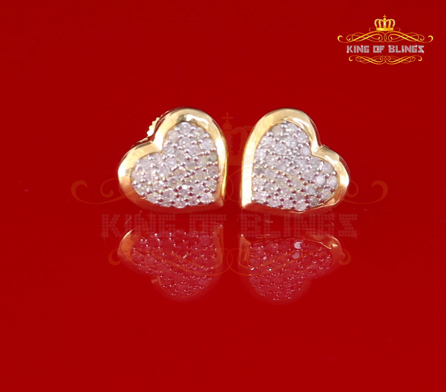 King of Blings-Aretes Para Hombre Heart 925 Yellow Silver 0.25ct Diamond Women's /Men's Earring KING OF BLINGS