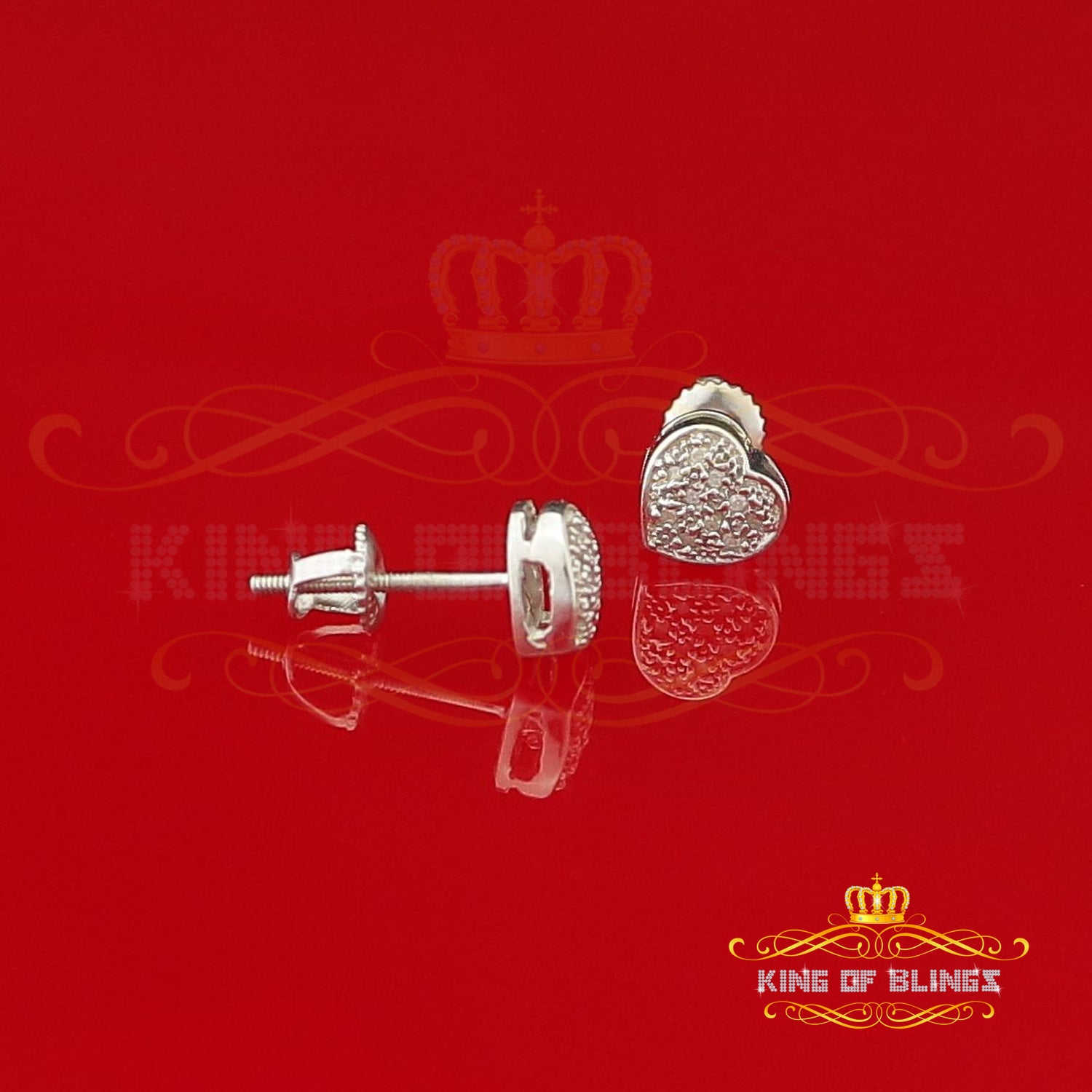 King Of Bling's Aretes Para Hombre Heart 925 White Silver 0.08ct Diamond Women's /Men's Earring KING OF BLINGS