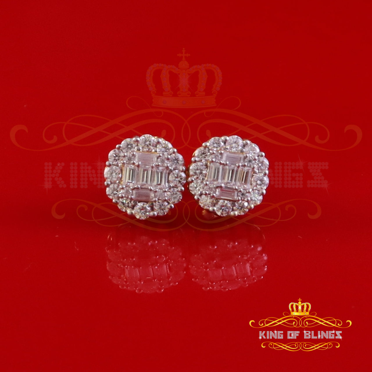 King of Bling's 925 Silver Yellow 1.50ct VVS 'D' Moissanite Round Earrings  Men's/Womens King of Blings