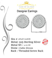 King of Blings- Aretes Para Hombre 925 White Silver 1.94ct Cubic Zirconia Round Women's Earrings KING OF BLINGS