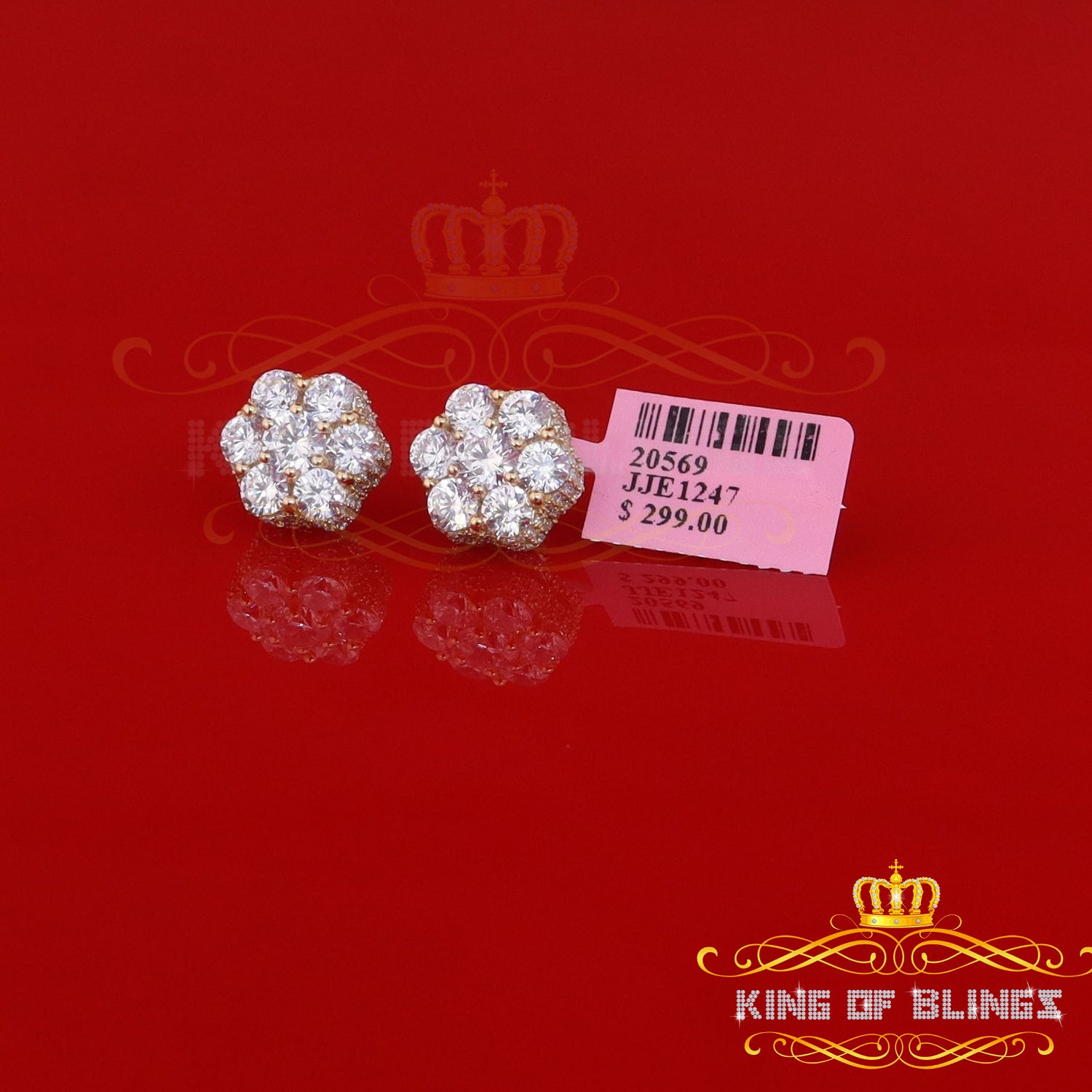 King of Bling's 8.72ct Cubic Zirconia 925 Silver Yellow For Men's & Women's Floral Style Earring KING OF BLINGS
