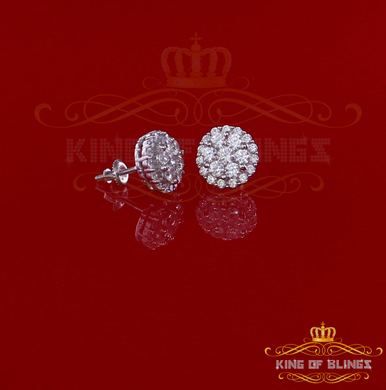 King of Blings- Aretes Para Hombre 925 White Silver 1.49ct Cubic Zirconia Floral Women Earrings KING OF BLINGS