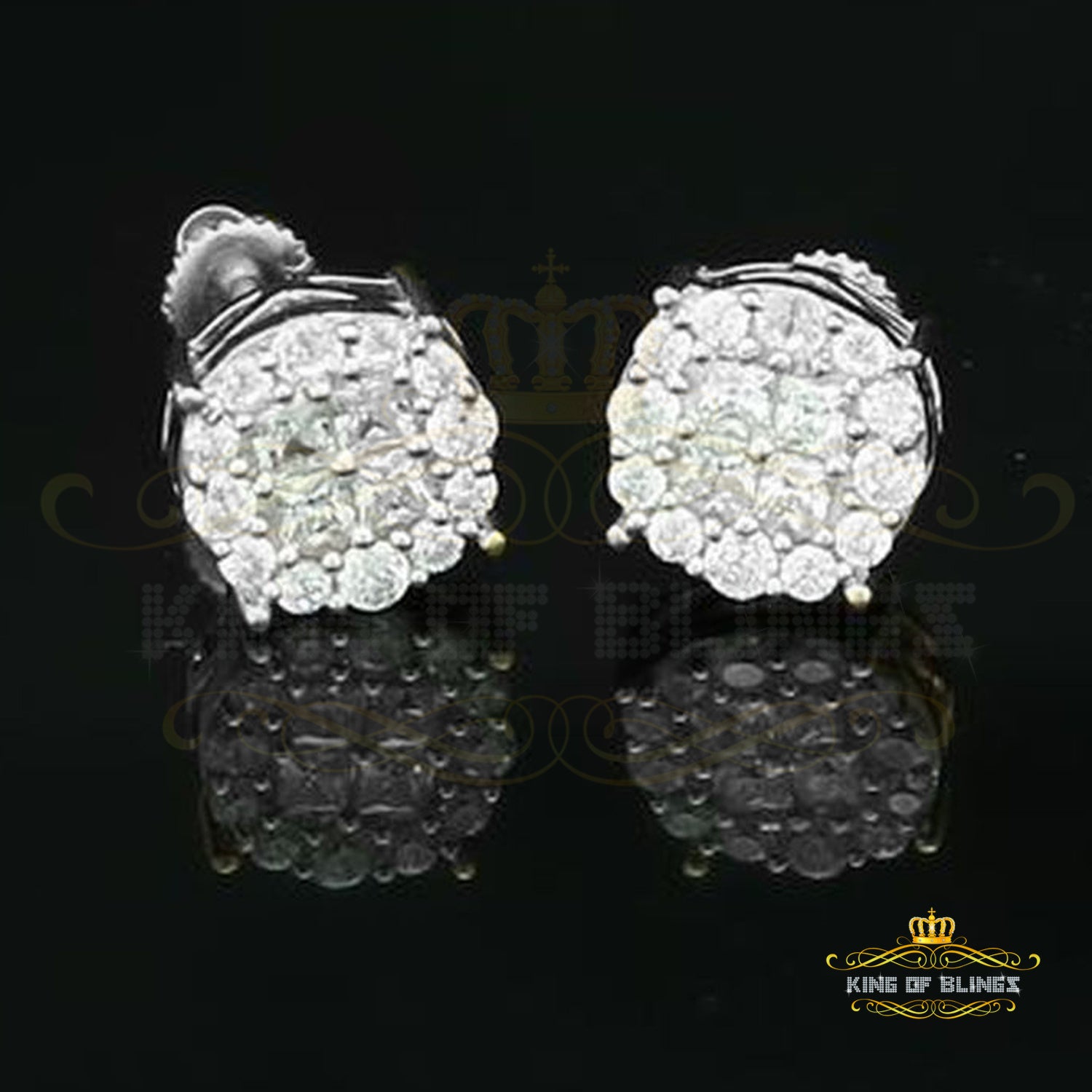 King of Blings- Aretes Para Hombre 925 White Silver 1.68ct Cubic Zirconia Round Women's Earrings KING OF BLINGS