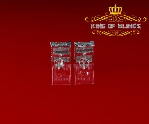 King of Blings- Hip Hop White 925 Silver 0.68ct Cubic Zirconia Women's & Men's Square Earrings KING OF BLINGS