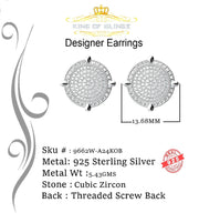 King of Blings- Aretes Para Hombre 925 White Silver1.18ct Cubic Zirconia Round Women's Earrings KING OF BLINGS