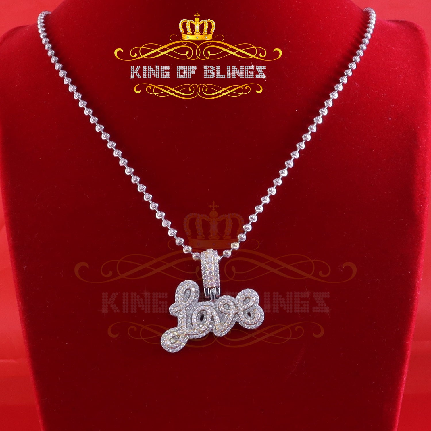 King Of Bling's 2ct Real Moissanite Silver Attractive White LOVE Pendant for your men and Women KING OF BLINGS