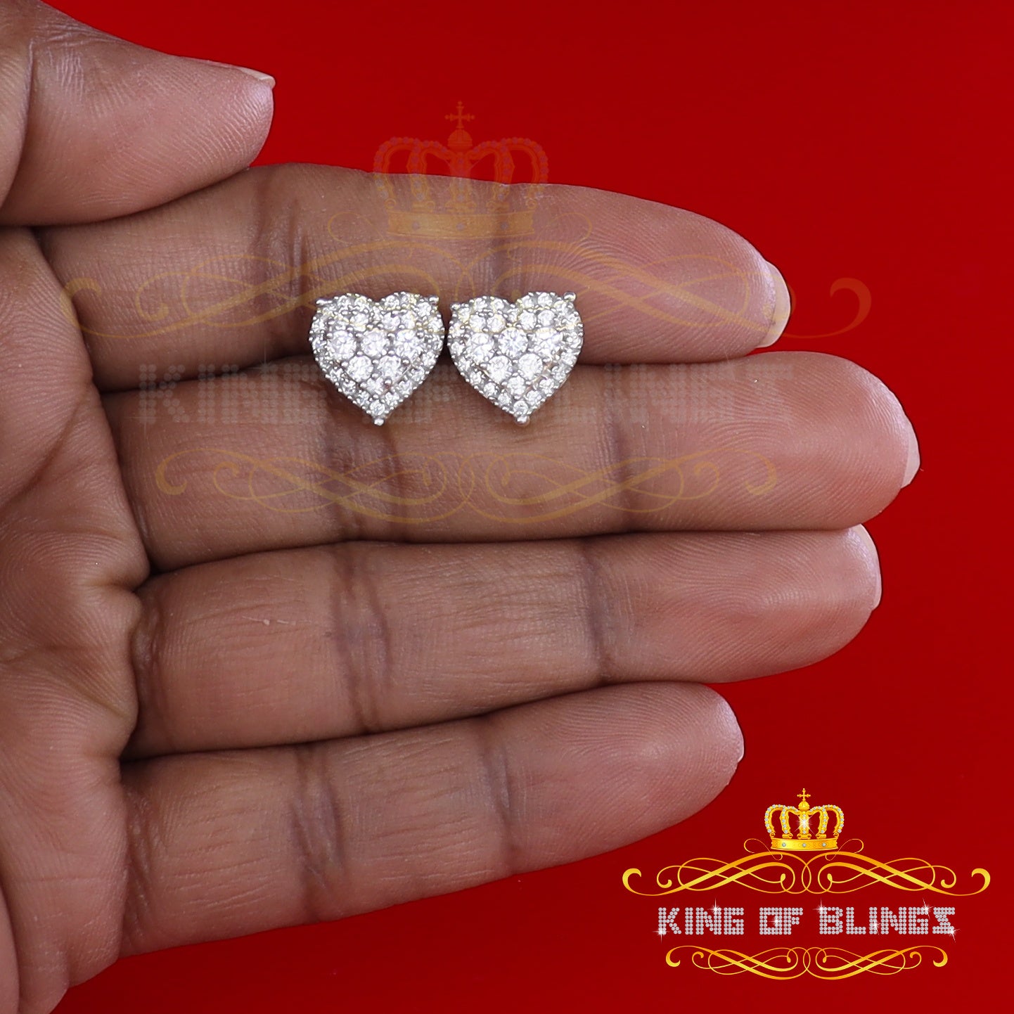 King of Bling's Aretes Para Hombre 925 Yellow Silver 1.64ct Cubic Zirconia Heart Women's Earring KING OF BLINGS