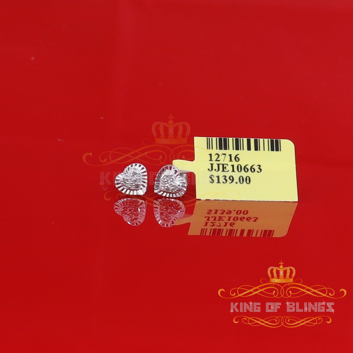 King Of Bling's Aretes Para Hombre Heart 925 White Silver 0.05ct Diamond Women's /Men's Earring KING OF BLINGS