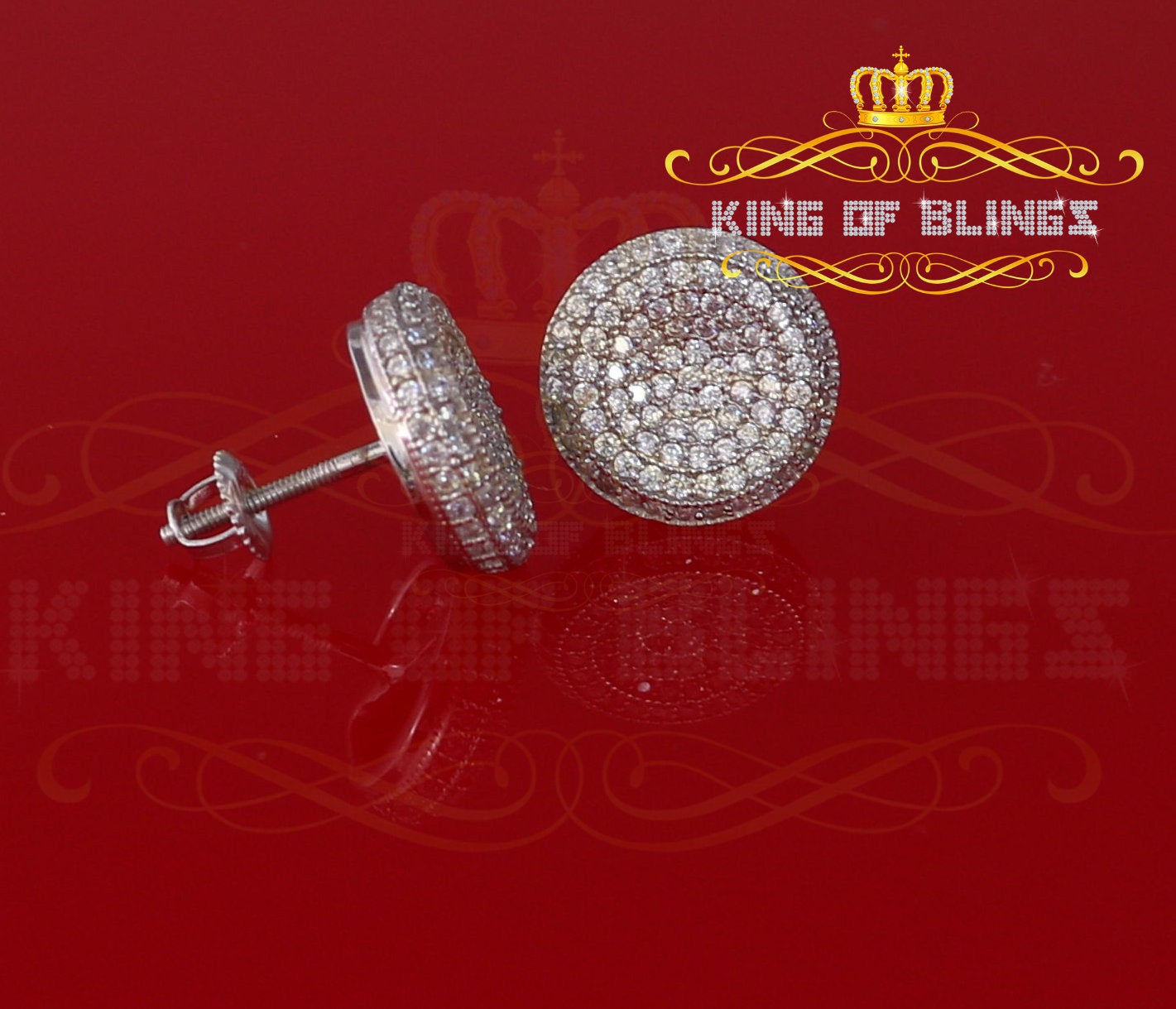 King of Blings- Aretes Para Hombre 925 White Silver 1.94ct Cubic Zirconia Round Women's Earrings KING OF BLINGS
