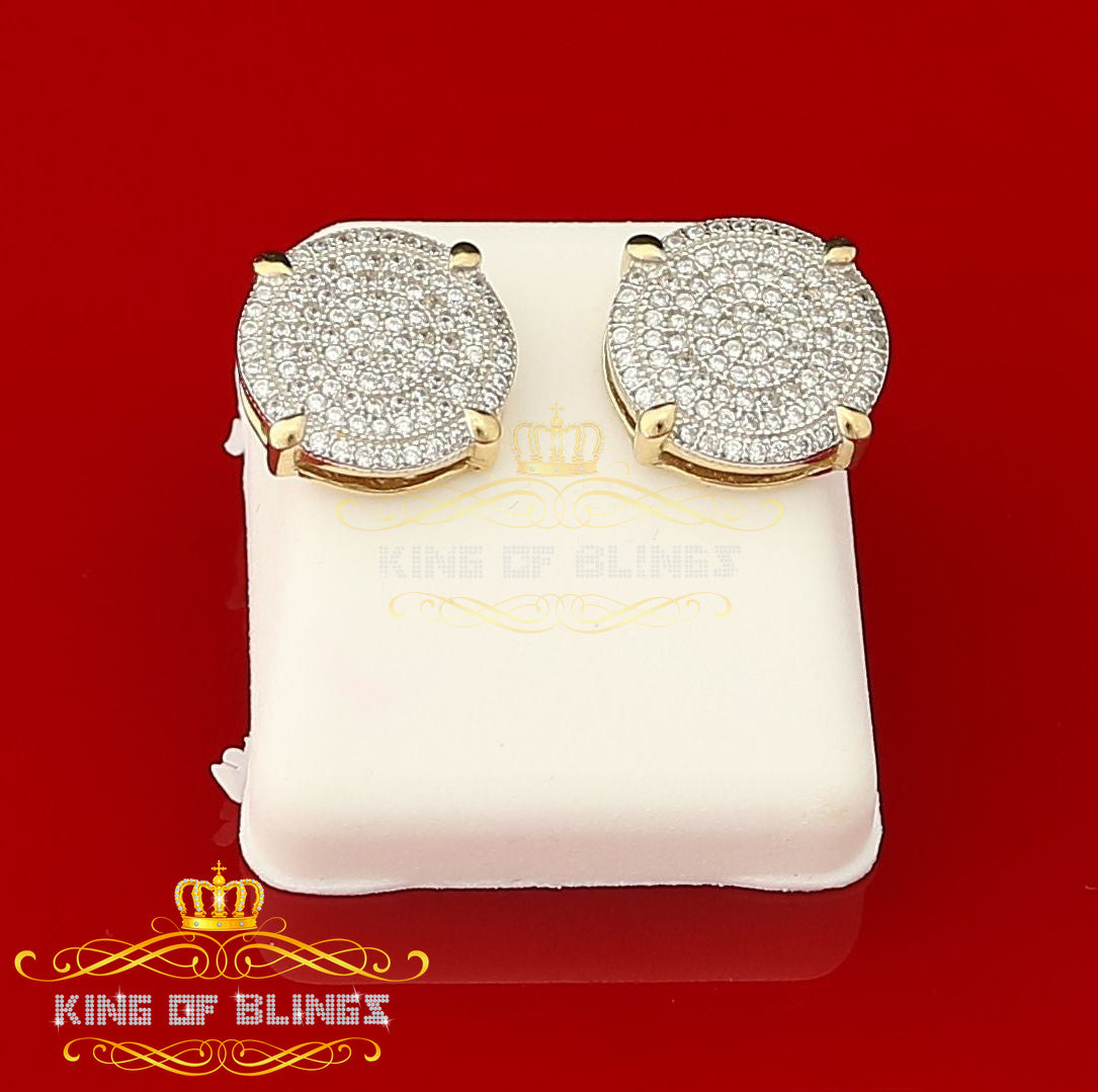 King of Bling's Aretes Para Hombre 925 Yellow Silver 1.18ct Cubic Zirconia Women's Round Earring KING OF BLINGS