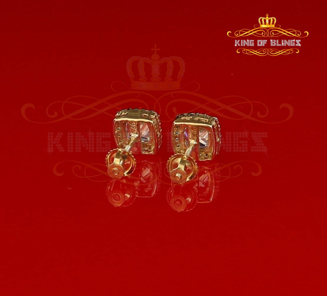 King of Bling's 925 Yellow Silver 2.58ct Cubic Zirconia Women's & Men's Hip Hop Square Earrings KING OF BLINGS