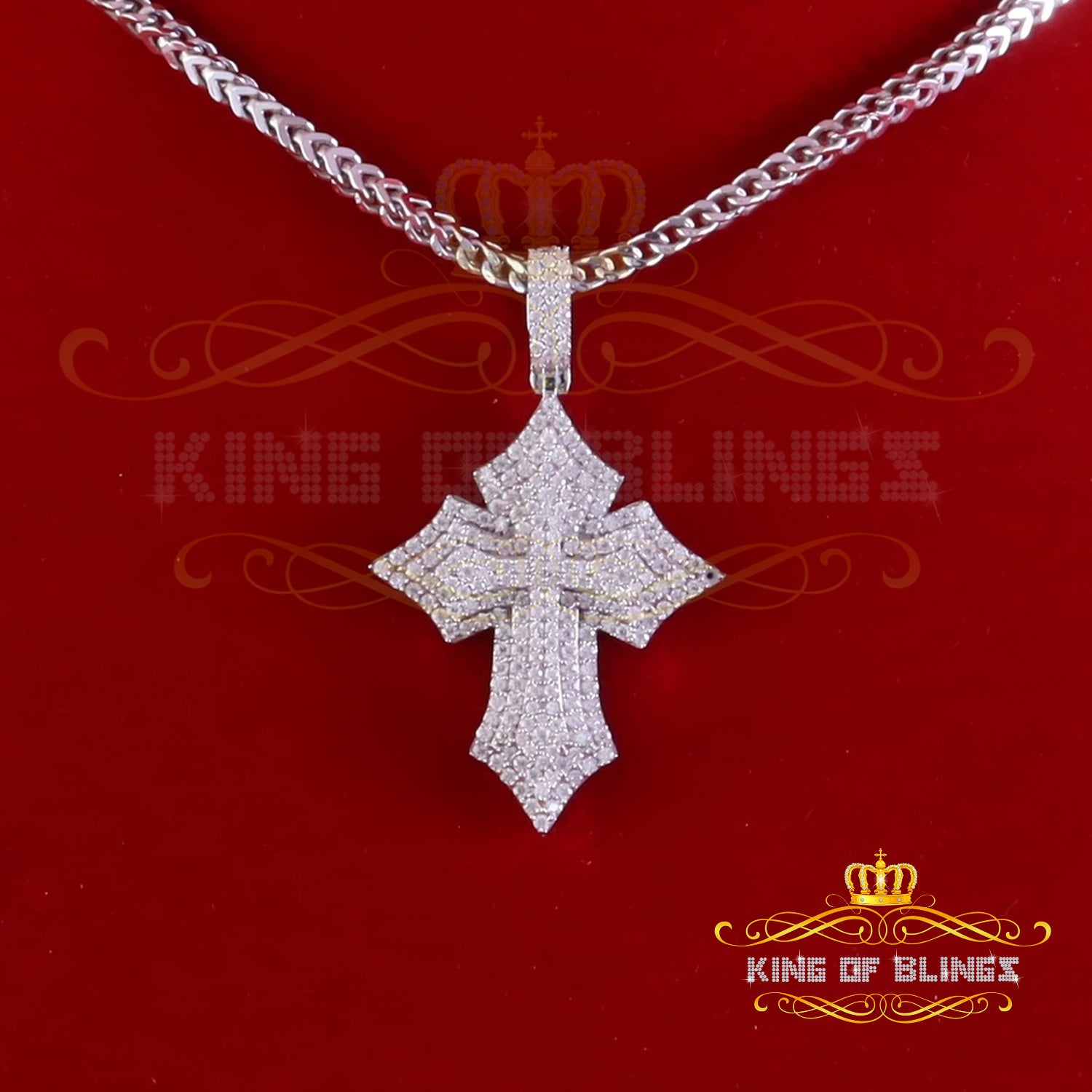 King Of Bling's Charm CROSS Pendant 2.50ct VVS D Moissanite White Sterling Silver Men's & Women KING OF BLINGS