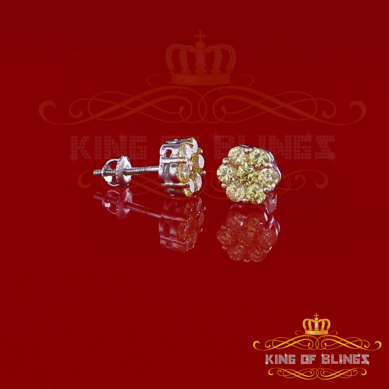 King of Blings- 925 White Silver Sterling 2.06ct Cubic Zirconia Hip Hop Flower Women's Earrings KING OF BLINGS