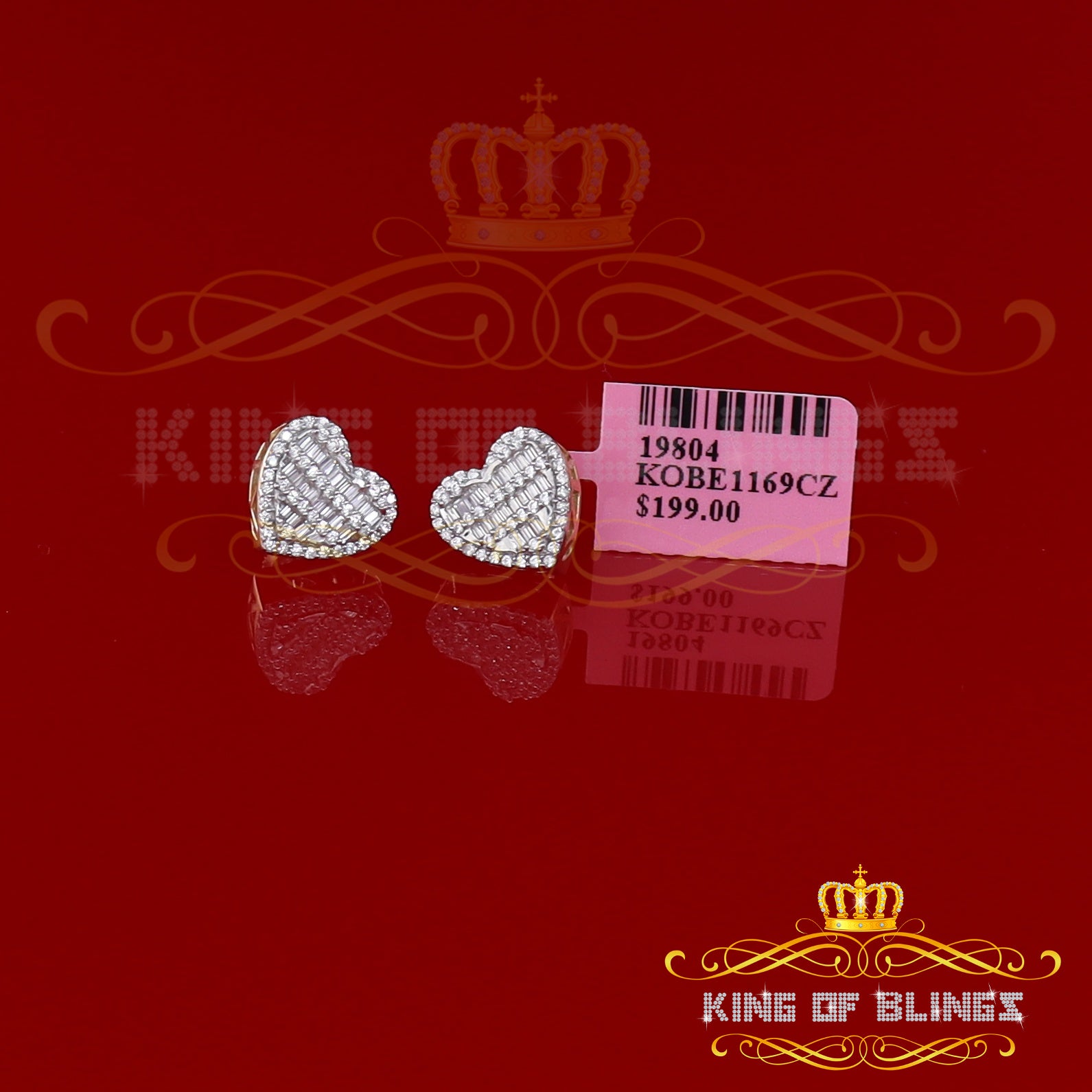 King of Bling's 925 Yellow Sterling Silver 1.48ct Cubic Zirconia Men's & Women's Heart Earrings KING OF BLINGS
