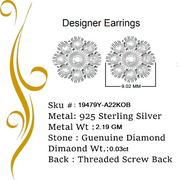 0.03ct Diamond 925 Sterling Silver Yellow Floral illusion Earrings For Men Women KING OF BLINGS