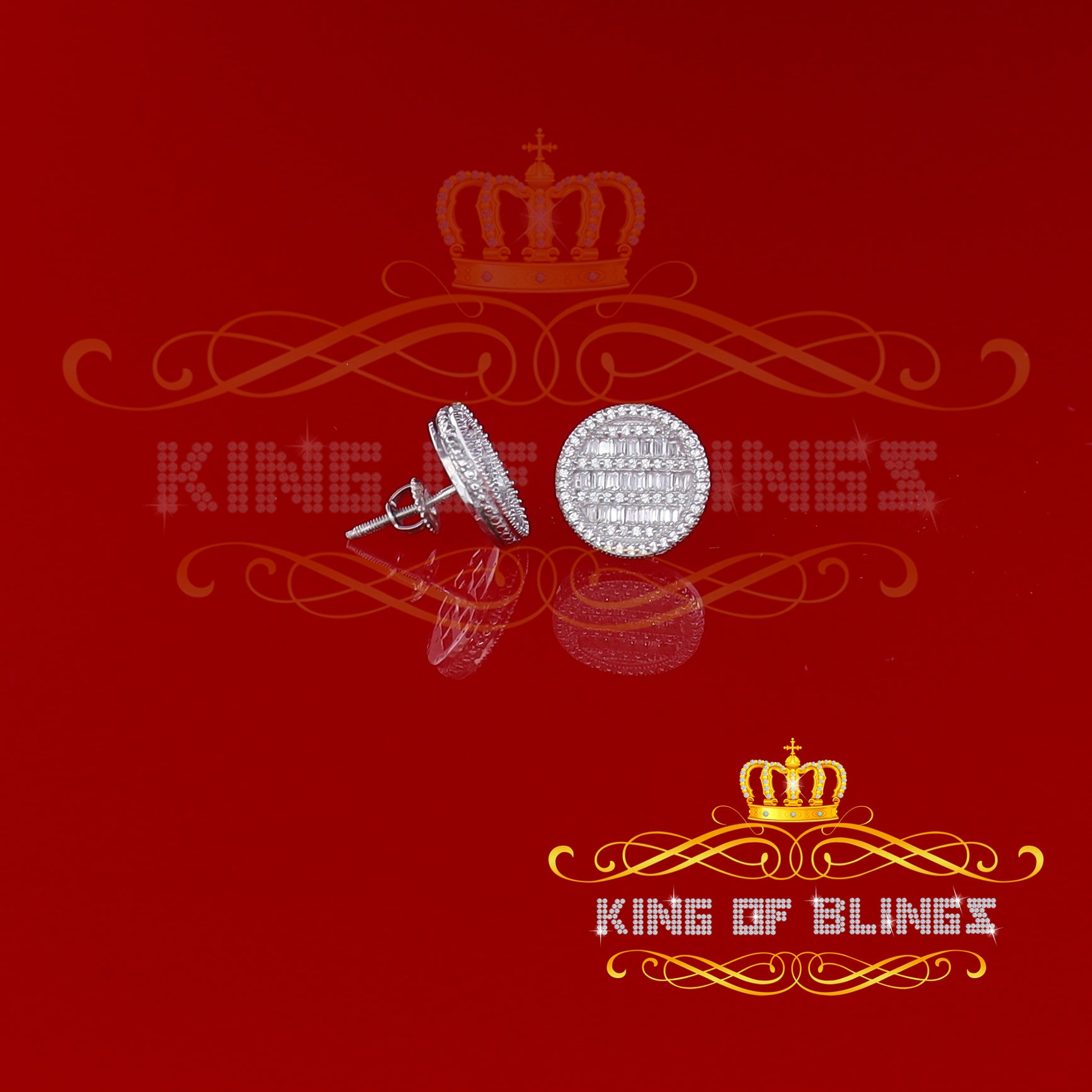 King of Blings- 0.68ct Cubic Zirconia 925 Sterling White Silver Round Men's & Women's Earrings KING OF BLINGS