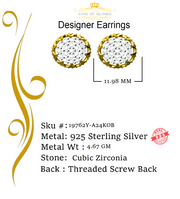 King of Bling's Hip Hop Yellow 925 Silver 2.04ct Cubic Zirconia Women's & Men's Floral Earrings KING OF BLINGS