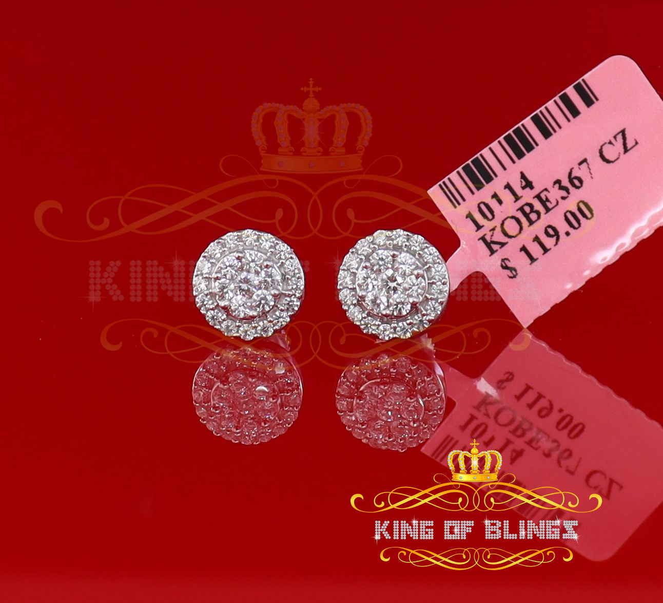 King of Blings- 925 White Silver 0.90ct Cubic Zirconia Women's & Men's Hip Hop Floral Earrings KING OF BLINGS