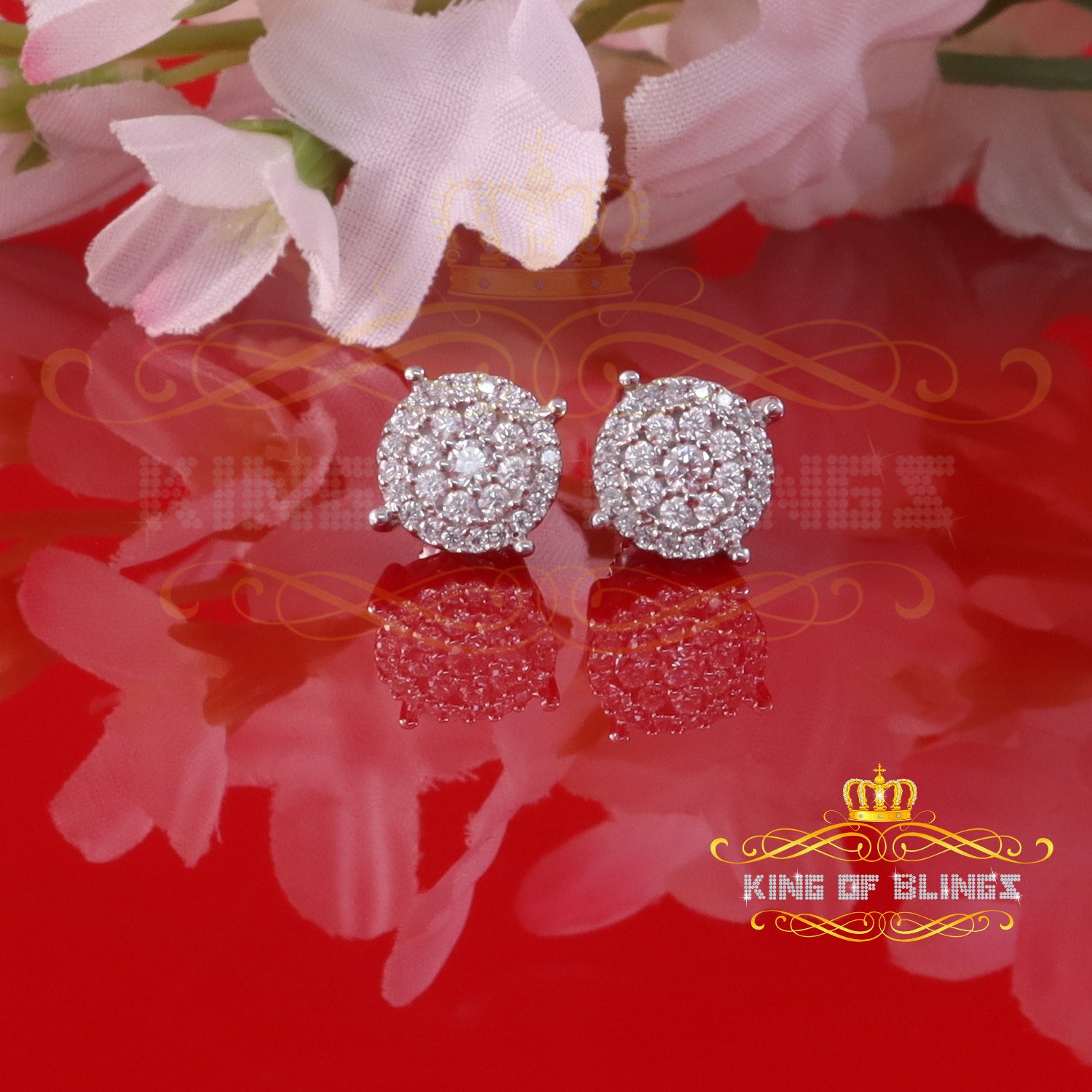King of Bling's Men's/Womens 925 Silver White 0.50ct VVS 'D' Moissanite Round Earrings KING OF BLINGS