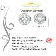 King of Blings 925 White Silver 1.68ct Cubic Zirconia Charm Round Women's Earrings KING OF BLINGS