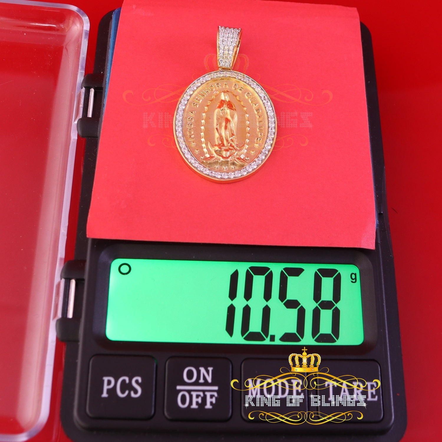3D Oval Guadalupe Catholic Virgin Mary in CZ Yellow 925 Silver 1.63ct Pendant KING OF BLINGS