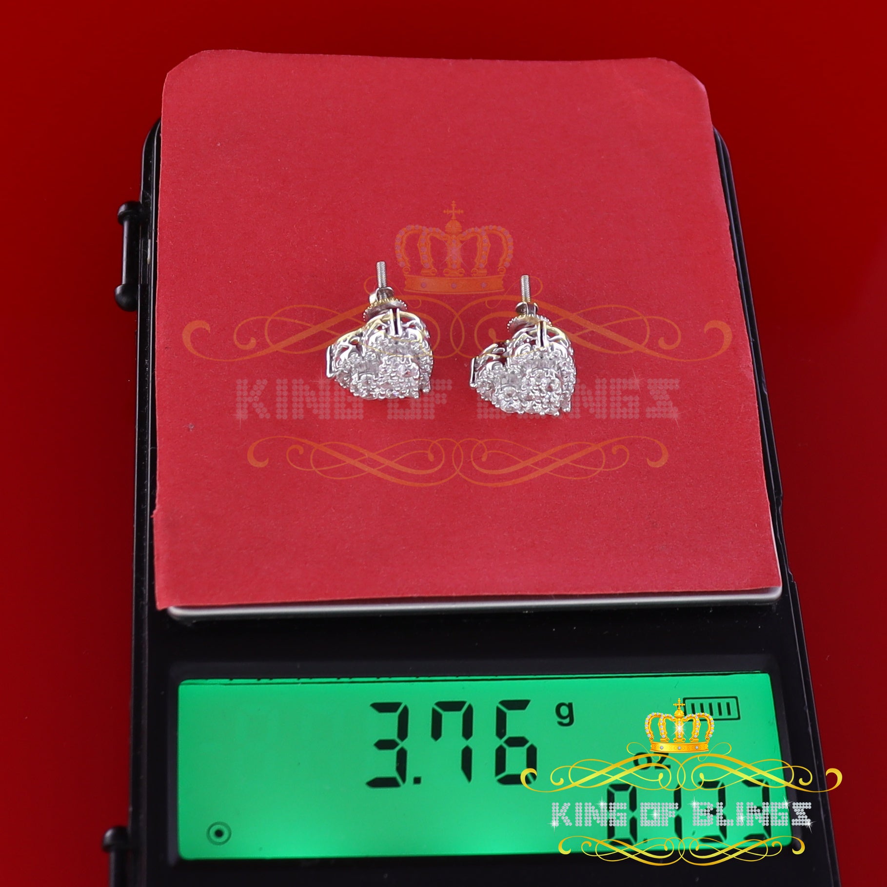 King of Blings- Aretes Para Hombre 925 White Silver 1.64ct Cubic Zirconia Heart Women's Earrings KING OF BLINGS