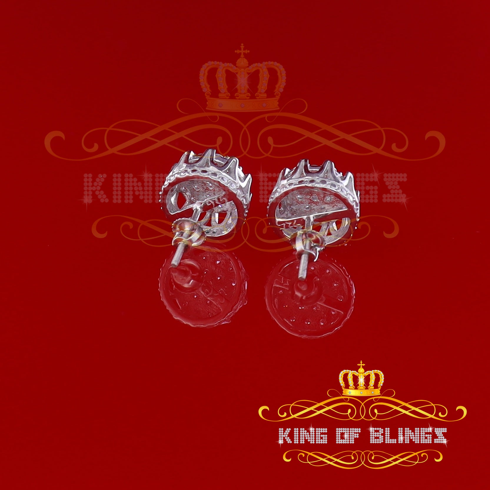 King of Blings- White 925 Sterling Silver 2.04ct Cubic Zirconia Women's & Men's Floral Earrings KING OF BLINGS