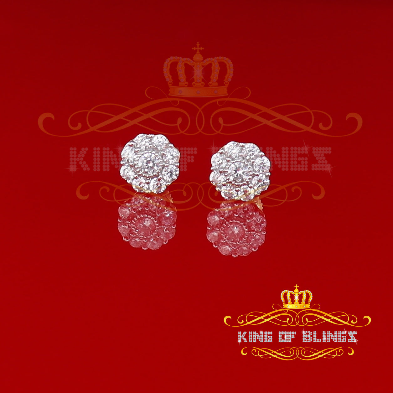 King of Bling's 925 Yellow Sterling Silver 1.18ct Cubic Zirconia Women's Hip Hop Flower Earrings KING OF BLINGS