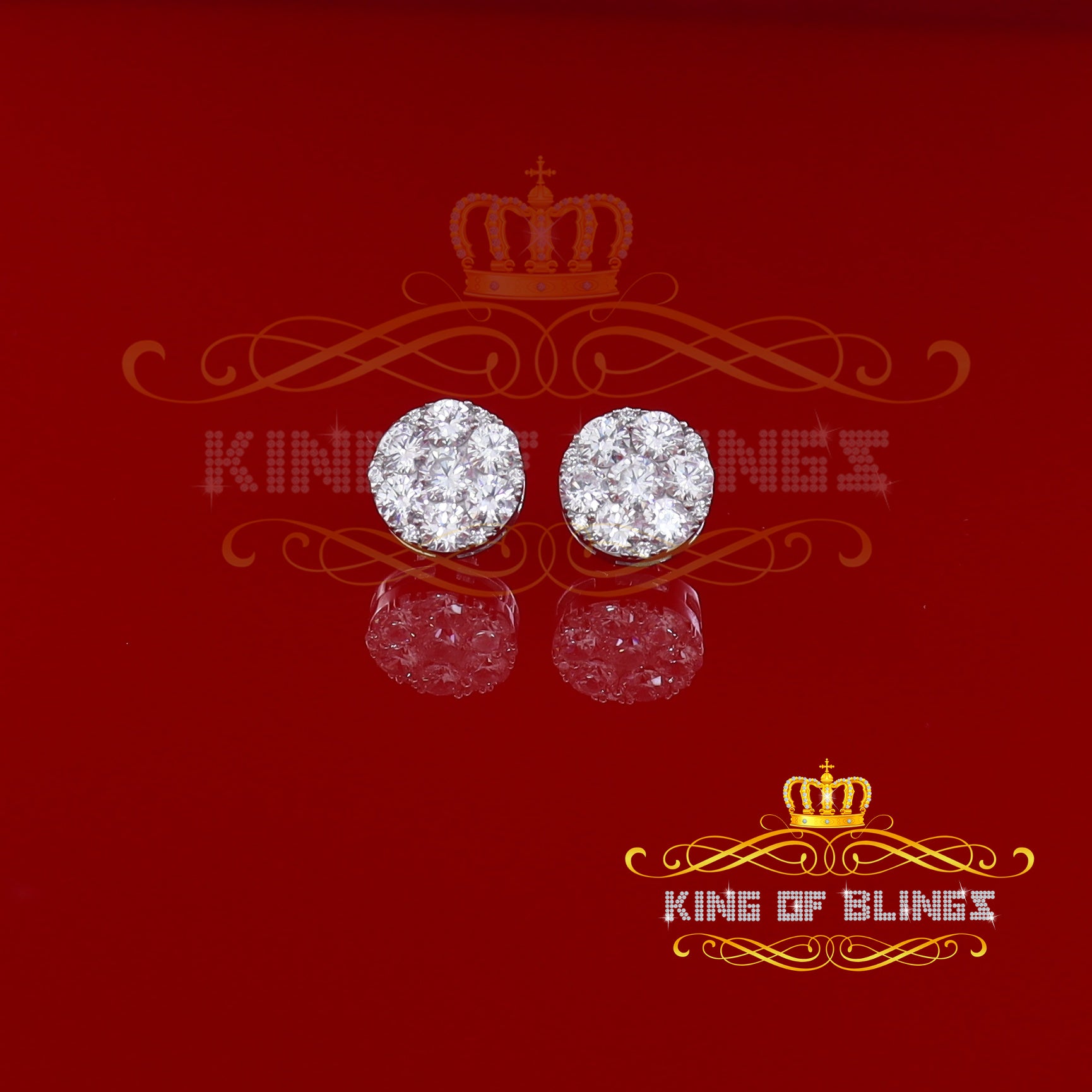 King of Blings- White 925 Sterling Silver 4.83ct Cubic Zirconia Women's & Men's Round Earrings KING OF BLINGS