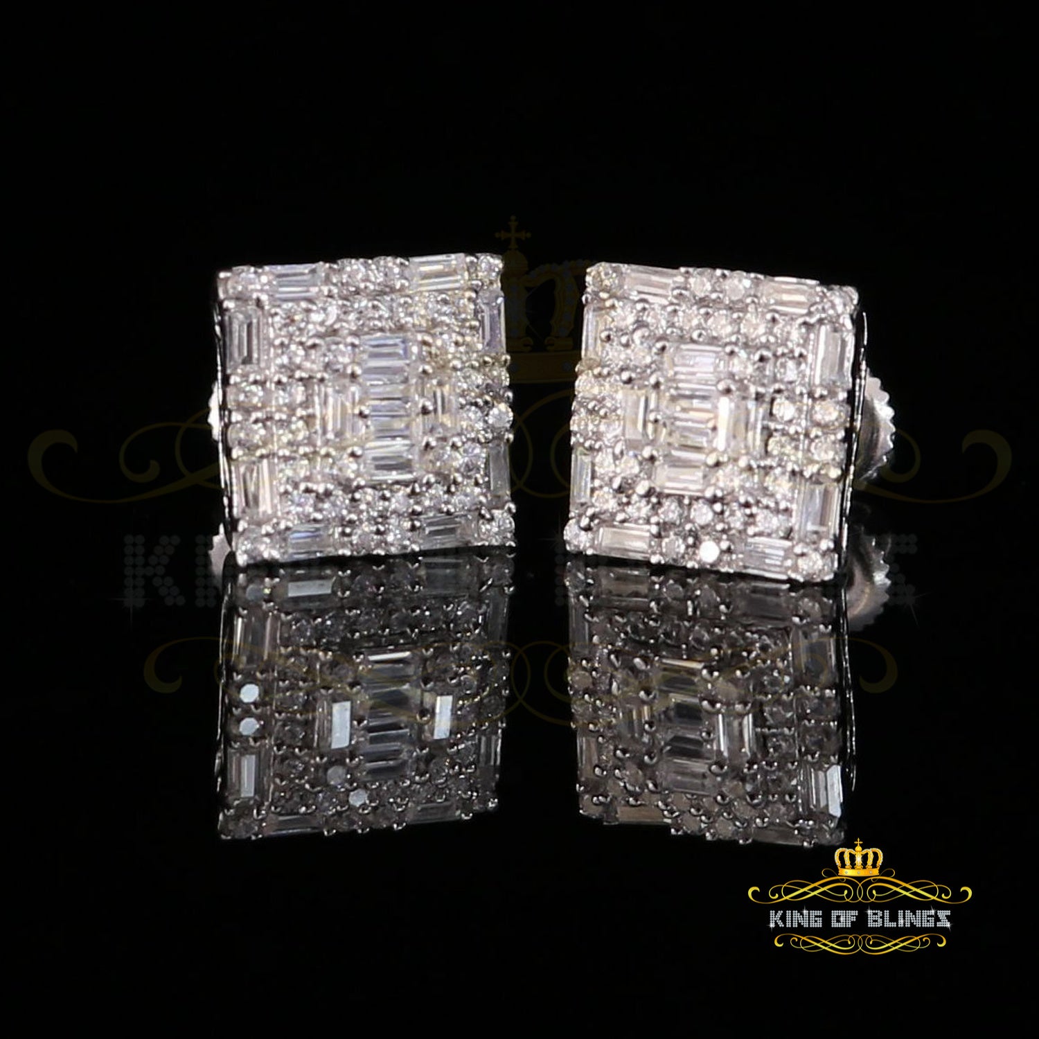 King of Blings- White 925 Sterling Silver 0.72ct Cubic Zirconia Hip Hop Women's Square Earrings KING OF BLINGS