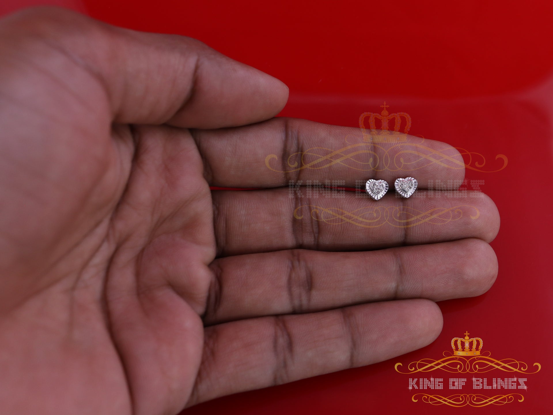 King Of Bling's Aretes Para Hombre Heart 925 White Silver 0.05ct Diamond Women's /Men's Earring KING OF BLINGS