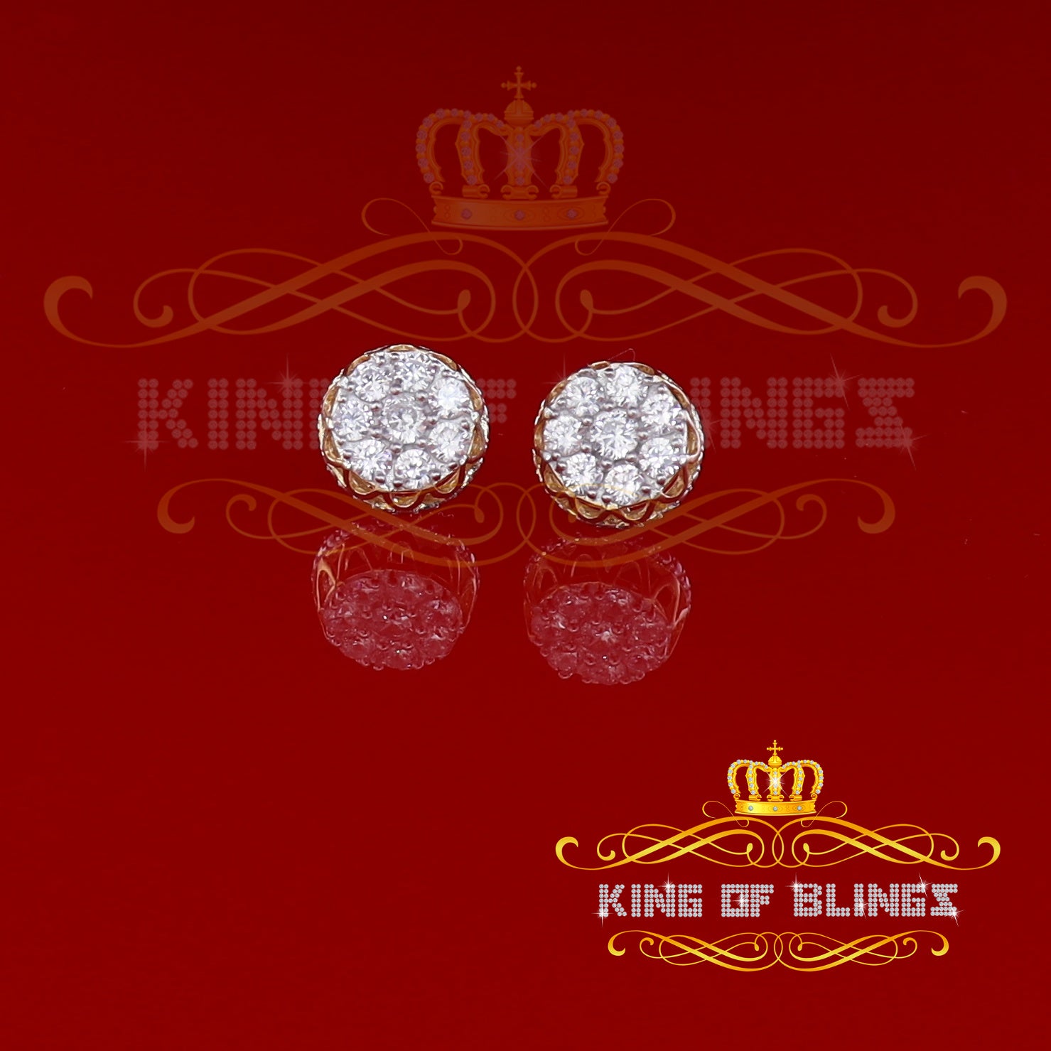 King of Bling's 3.28ct Cubic Zirconia 925 Yellow Silver Women's & Men's Hip Hop Flower Earrings KING OF BLINGS