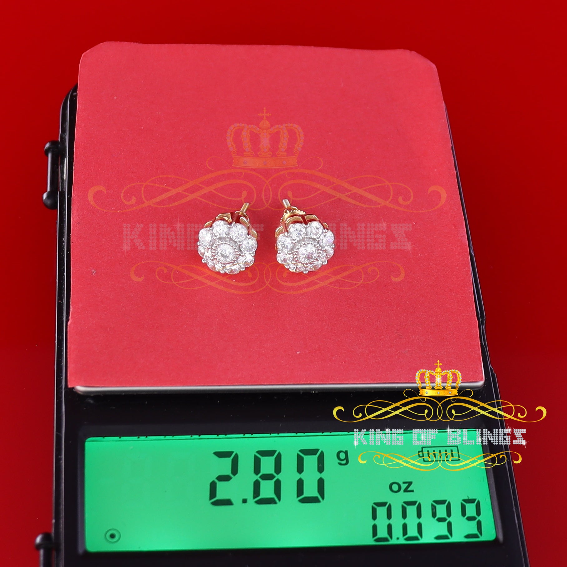 King of Bling's 925 Yellow Silver 2.88ct Cubic Zirconia Women's & Men's Hip Hop Floral Earrings KING OF BLINGS