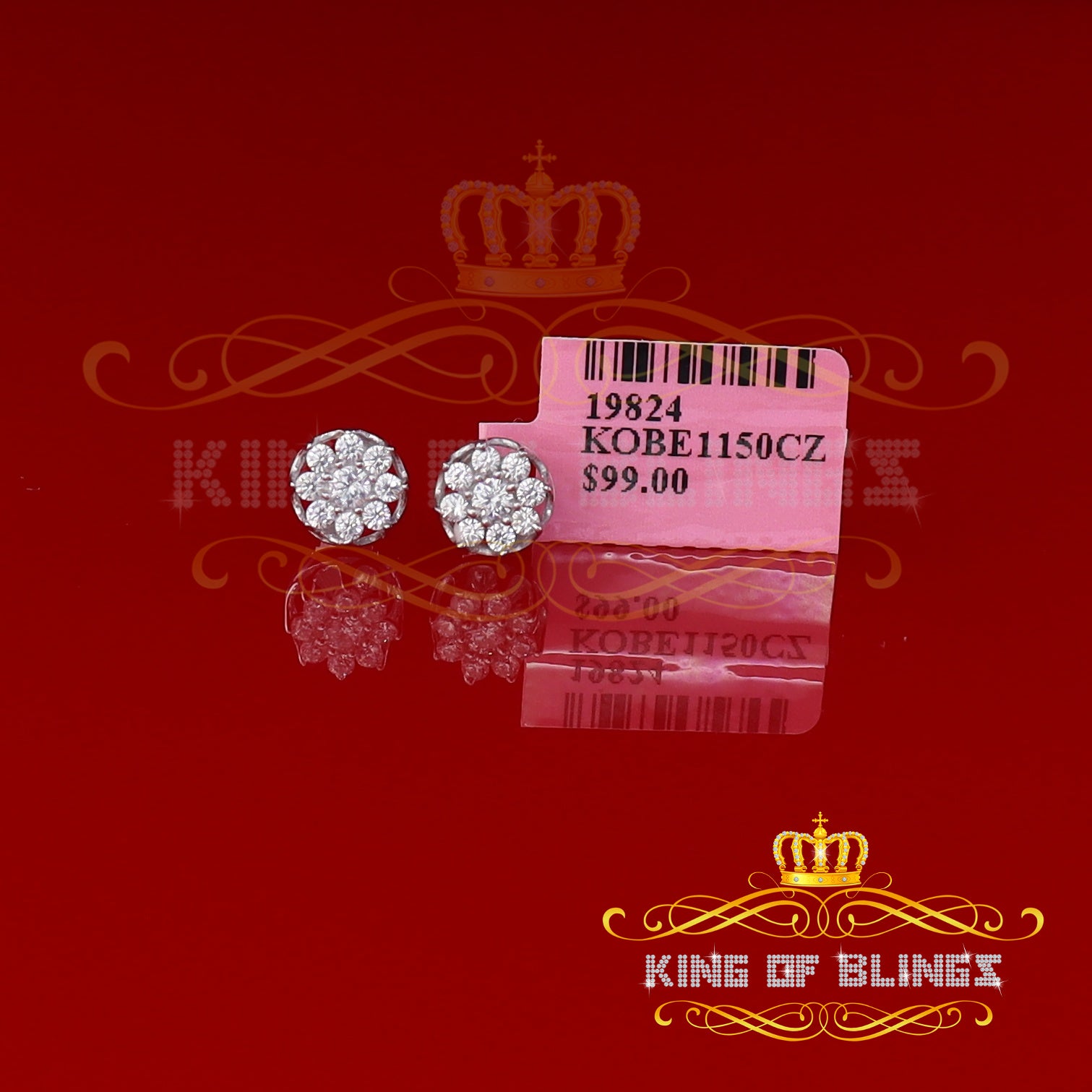 King of Blings- White 925 Silver Cubic 0.14ct Zirconia Women's & Men's Hip Hop Flower Earrings KING OF BLINGS