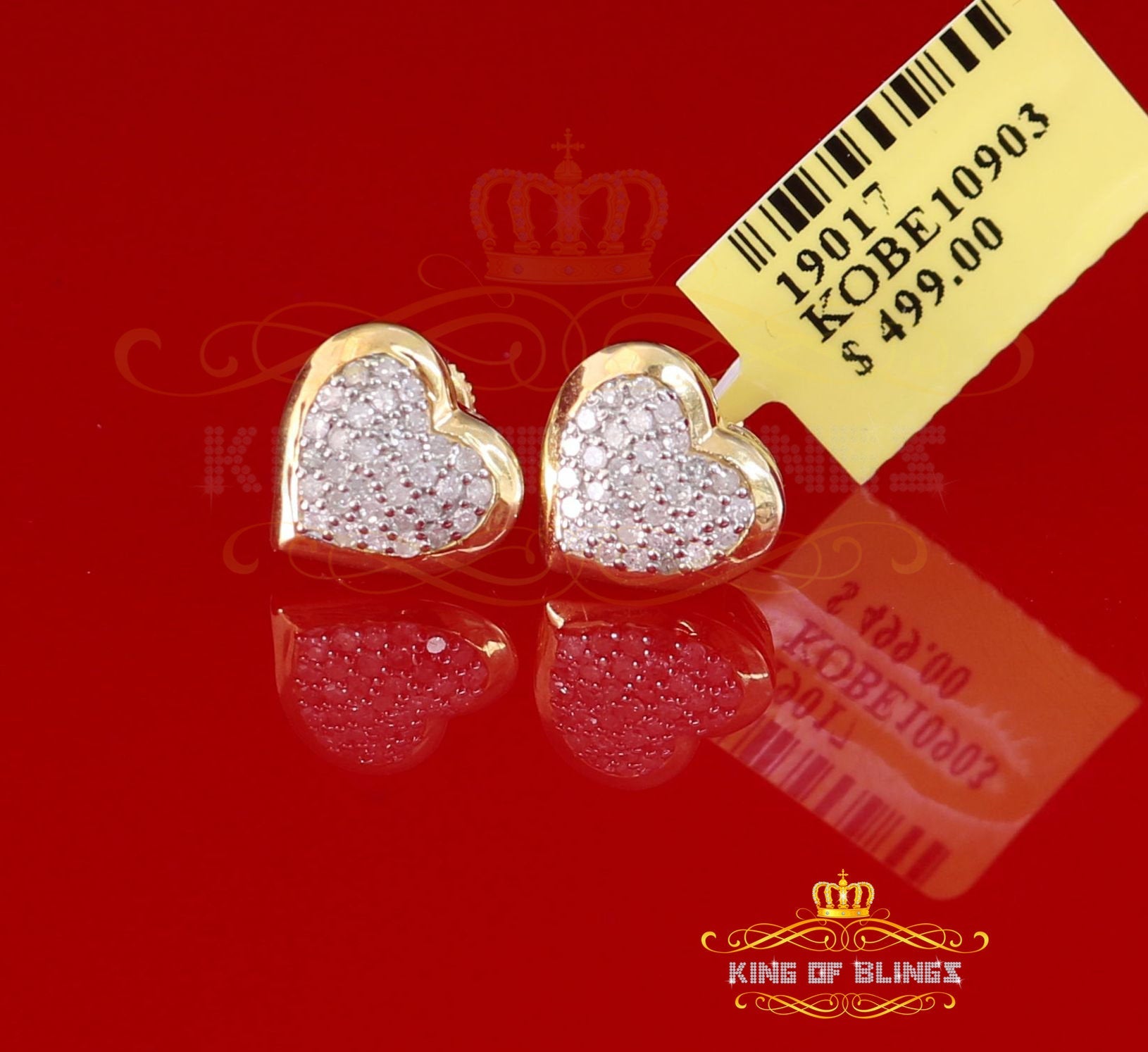 King of Blings-Aretes Para Hombre Heart 925 Yellow Silver 0.25ct Diamond Women's /Men's Earring KING OF BLINGS