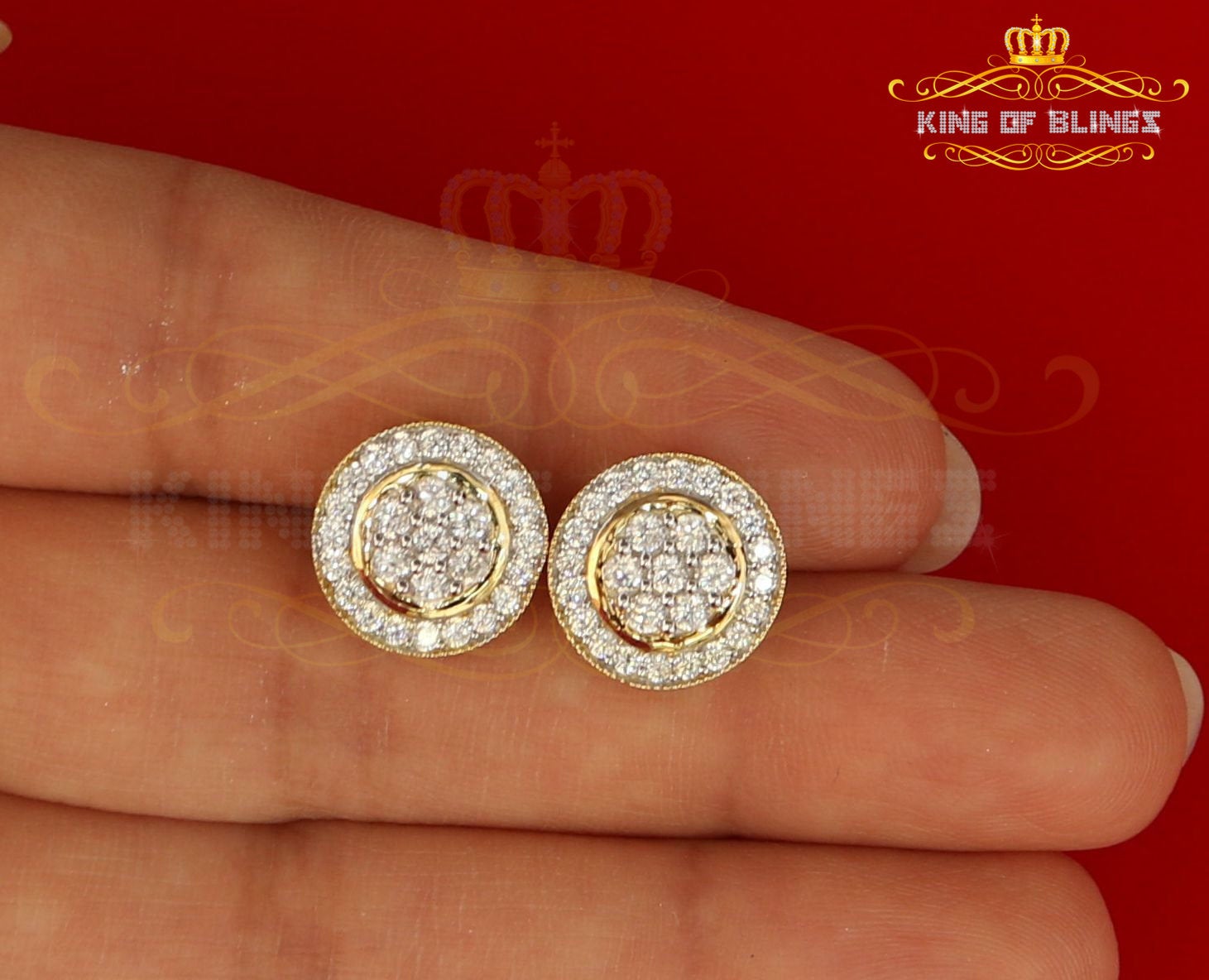 King of Bling's Aretes Para Hombre 925 Yellow Silver 1.78ct Cubic Zirconia Round Women's Earring KING OF BLINGS