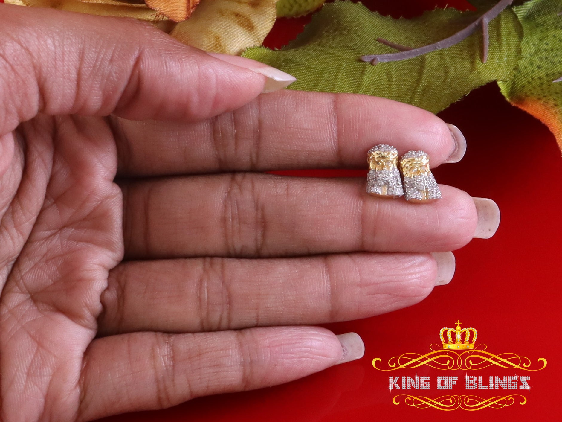 King of Blings-0.25ct Diamond 925 Sterling Silver Yellow for Men's & Women Stud Jesus Earrings King of Blings