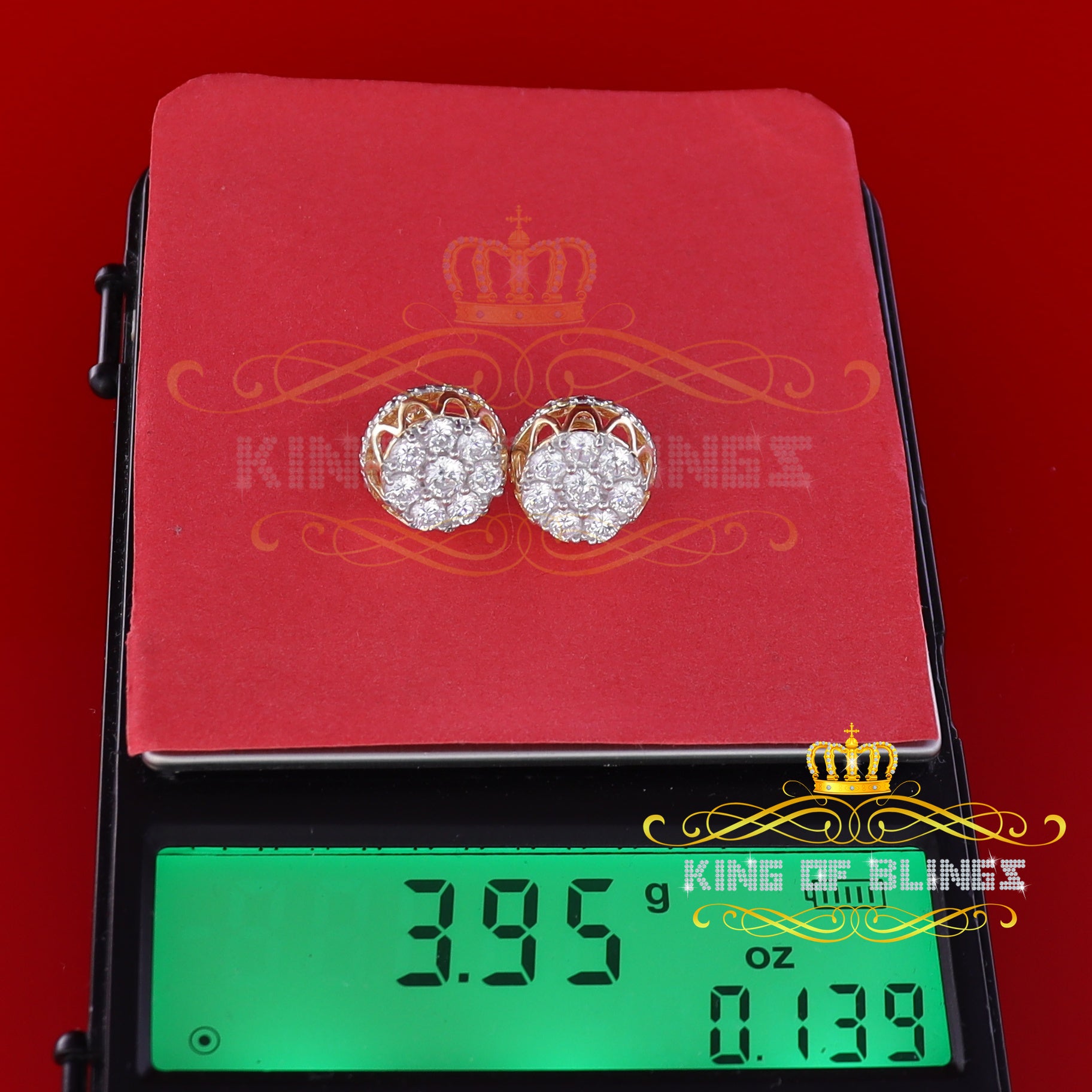King of Bling's 3.28ct Cubic Zirconia 925 Yellow Silver Women's & Men's Hip Hop Flower Earrings KING OF BLINGS