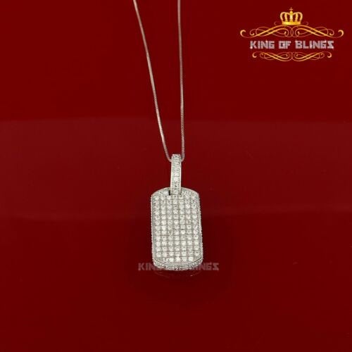 King of Bling Sterling Silver Dog Tag Shape Pendant White 2.80ct Cubic Zirconia KING OF BLINGS