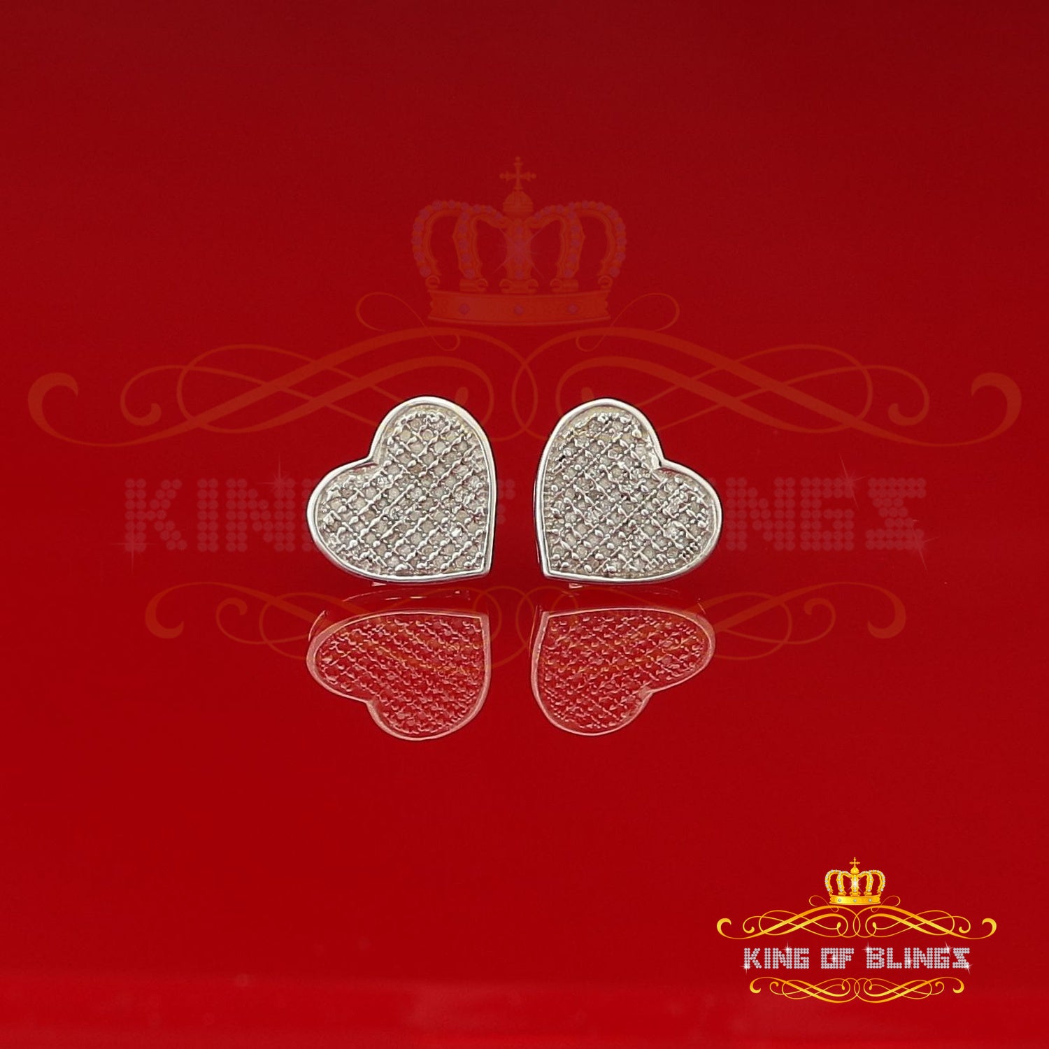 King Of Bling's Aretes Para Hombre 925 White Silver 0.50ct Diamond Women's /Men's Heart Earring KING OF BLINGS